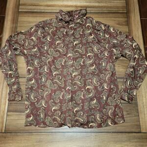 Rena Rowan for Saville LS Brown Full Button Paisley Blouse - Size 14